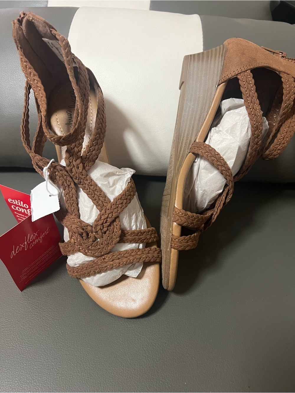 dexflex comfort Braided Strappy Wedge Sandals - Brown